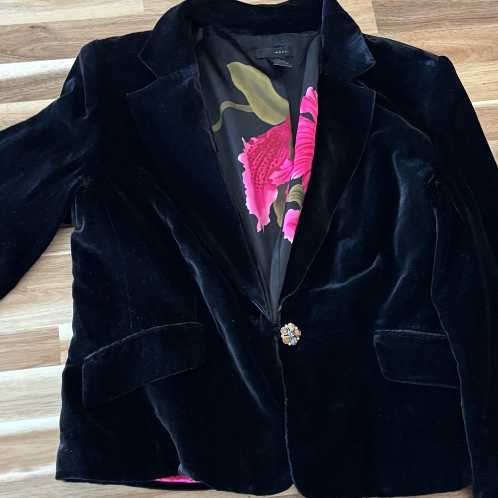 Black Velvet Blazer with Floral Lining
